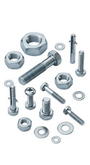 Assorted metal fasteners, nuts, bolts, screws, and washers