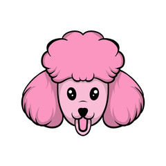 Cartoon illustration of a pink poodle's head with a fluffy hairstyle and tongue sticking out.