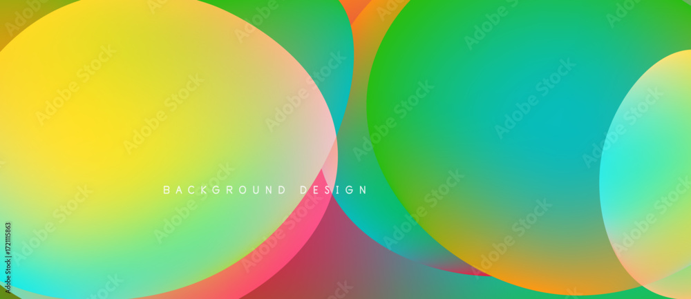 Poster abstract colorful overlapping circles create vibrant background. gradient hues blend smoothly, offer