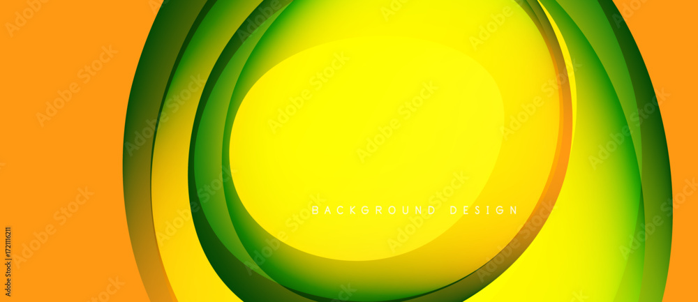 Poster abstract yellow, orange layers create circular design. smooth gradients suggest movement, depth. mod
