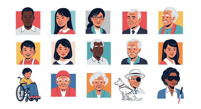 Diverse people avatars showcasing inclusivity and representation for modern business, education, and healthcare designs needing a friendly, approachable feel