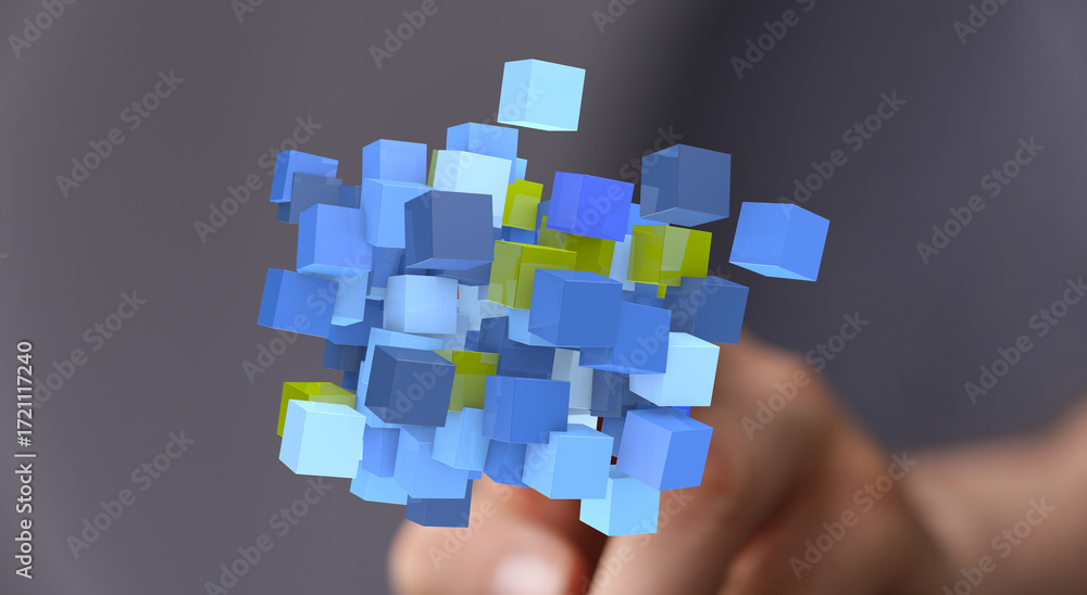 Poster abstract image of blue data cubes. perfect for tech, innovation, and digital concepts.