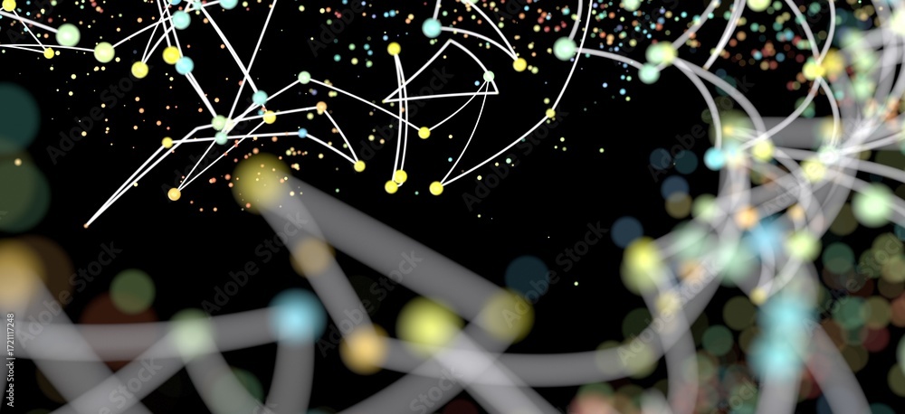 Poster abstract background with colorful nodes and connections. ideal for technology, network, and connecti