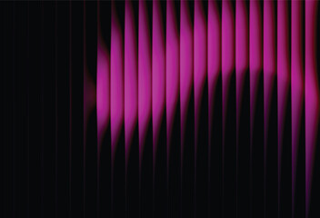 Ribbed abstract glass texture with vertical luminous purple pink gradient on black, futuristic mysterious background with bold geometric symmetry, modern dynamic digital vector illustration design