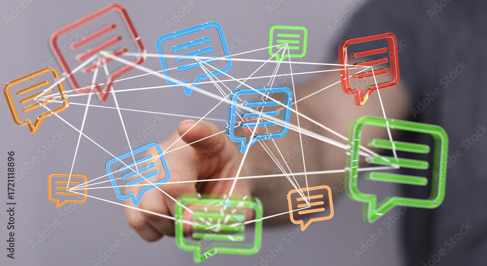Aufkleber interconnected speech bubbles illustrate global communication and networking.