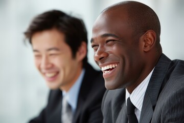 Fototapeta premium Business Collaboration Between Two Male Executives Office Setting Editorial Photograph Professional Environment Close-Up View Teamwork Concept