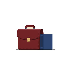 Professional brown leather briefcase symbolizing law and business success, standing alongside an educational blue book for knowledge and study.