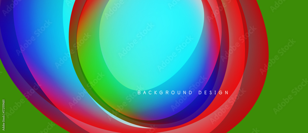 Poster abstract colorful layers create dynamic circular design. bright hues blend, forming modern backgroun