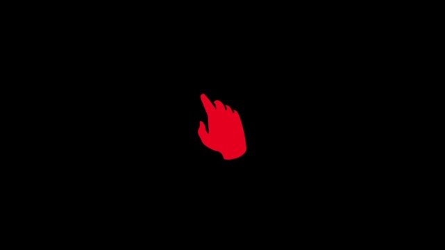 Animation hand and arrow of a mouse cursor in the shape of a hand  with a click, then a double click with the appearance of a circle on the impac