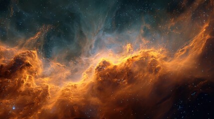 Majestic Cosmic Nebula with Fiery Orange and Blue Hues Illuminating the Starry Background of Deep Space