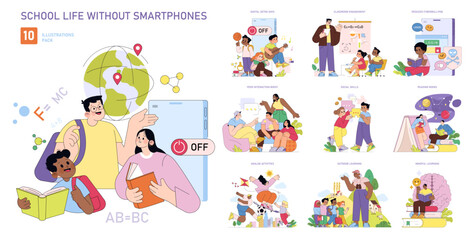 Fototapeta premium School Life Without Smartphones Vector Illustration Pack