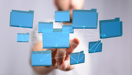 Modern digital file management, secure cloud storage, network data.