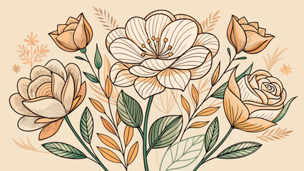 Line art flowers in minimalist style for design, elegant outlines, sophisticated botanical motifs, ideal for modern compositions, logos, wallpapers, or decorative projects that highlight natural 