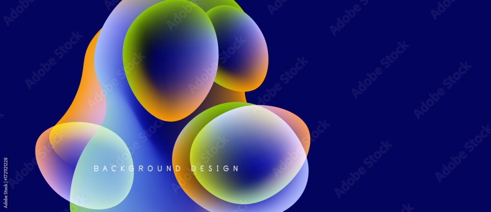 Poster abstract colorful bubbles overlap on dark blue background. modern design elements create vibrant vis