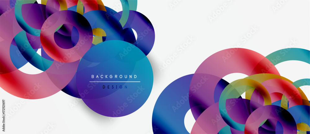 Poster abstract colorful overlapping circles create dynamic modern background. gradient hues blend, forming