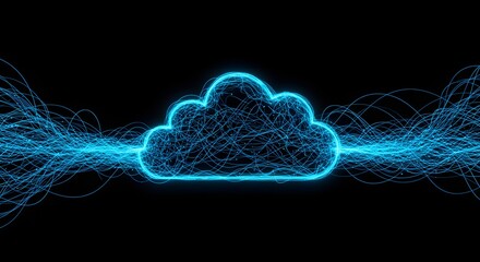 Abstract Digital Cloud Technology and Data Flow on a Dark Background