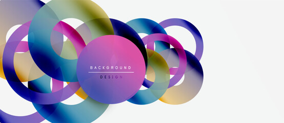 Abstract colorful circles overlap, creating dynamic visual effect. Modern design elements suggest innovation, energy, fluidity.