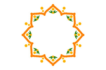 Marigold mandala garland Decoration: traditional indian festival dussehra, Diwali, deepavali, durga,  puja, celebration, wedding, floral on transparent background, vector design