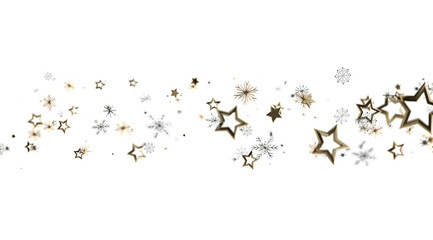Elegant holiday design with gold stars and snowflakes. Perfect for Christmas, New Year's, and winter celebrations.