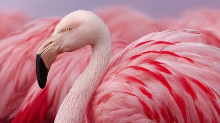 Fototapeta premium Pink flamingo is standing in a group of flamingos