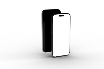 High-quality image of two black smartphones. One with a blank screen, perfect for app presentations or website mockups.