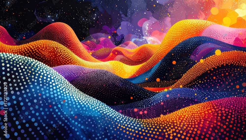 Poster a glowing artistic illustration of blue lines creating a swirling fractal pattern with a futuristic 
