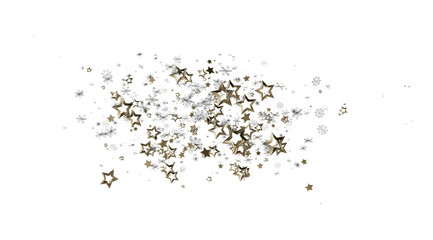 Sparkling gold stars and snowflakes on white. Perfect for holiday designs, cards, and celebrations.