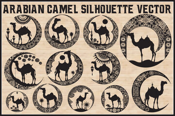 Arabian Camel Silhouette Vector Bundle | Desert Camel Moon Mandala SVG PNG EPS JPG Clipart