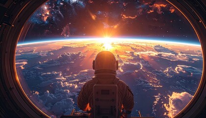 Astronaut Witnessing Sunrise from Spacecraft