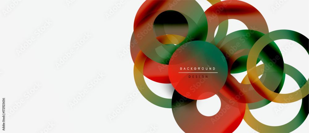 Poster abstract circles overlap, creating vibrant color gradients. modern design elements suggest dynamic c