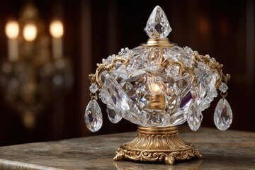Exquisite Crystal Table Lamp with Intricate Details and Luxurious Design Ideal for Elegant Home Decor and Interior Styling