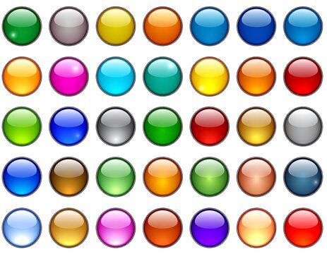 Colorful glossy round buttons on white background