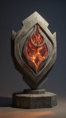Ancient Stone Shield with Fiery Core Design for Fantasy Themed Art or Game Projects Featuring Vibrant Glowing Element