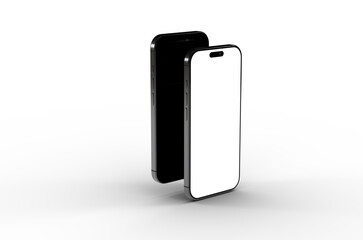 High-quality image of two black smartphones with blank screens, perfect for app presentations or website mockups.