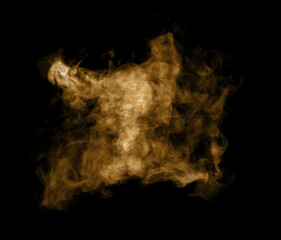 Golden smoke or dust cloud isolated on black background, perfect for luxury design, abstract artwork, creative effects, advertising, festive decoration, and digital graphic projects in high resolution