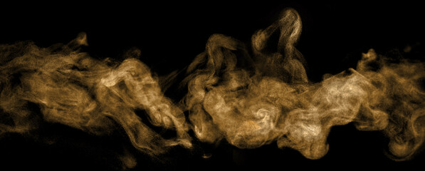 Golden smoke or dust cloud isolated on black background, perfect for luxury design, abstract...