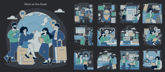 Business Travel and Remote Work Vector Illustration