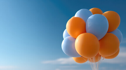 Orange balloon blue balloon sky cluster celebration party floating cheerful outdoor bright