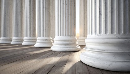 Stunning Classical Architecture with Majestic Marble Columns Bathed in Gentle Sunlight and Elegance