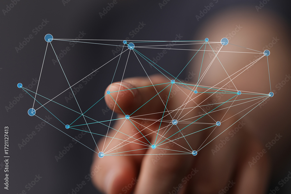 Aufkleber abstract image of a finger interacting with a digital network, representing connection, technology, 