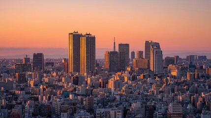 Fototapeta premium Tokyo Skyline at Sunset with Modern Skyscrapers