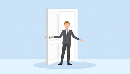 Businessman opening a door.  A stylized illustration