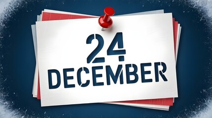 24th december date pinned on a stack of papers with a red thumbtack, set against a frosty blue background