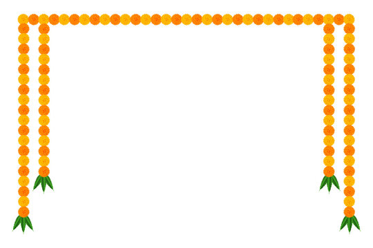 Marigold flower elements decoration: traditional celebration indian festival of dussehra, Diwali, wedding, invitation, card, floral on transparent background, png image, vector design