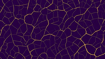 Abstract dark purple background with intricate gold veining and crackle pattern