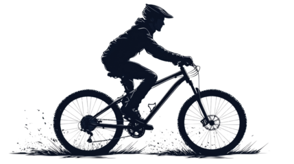 silhouette of a cyclist on a bicycle isolated on a white or transparent background