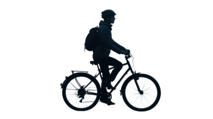silhouette of a cyclist on a bicycle isolated on a white or transparent background
