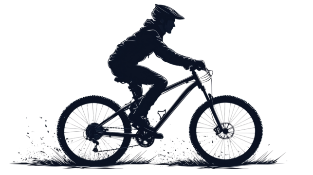 silhouette of a cyclist on a bicycle isolated on a white or transparent background