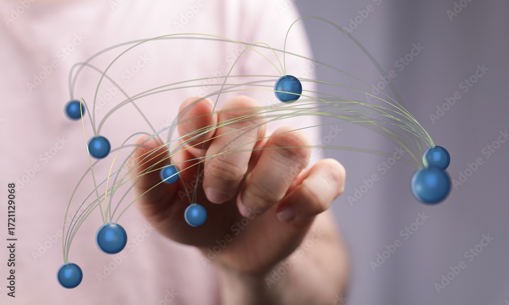 Poster abstract image of hand interacting with a network. perfect for technology, connection, and global co
