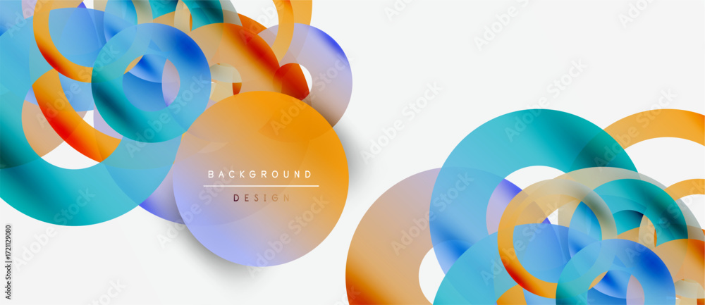 Poster abstract design features overlapping colorful circles. gradient shades create dynamic visual effect.